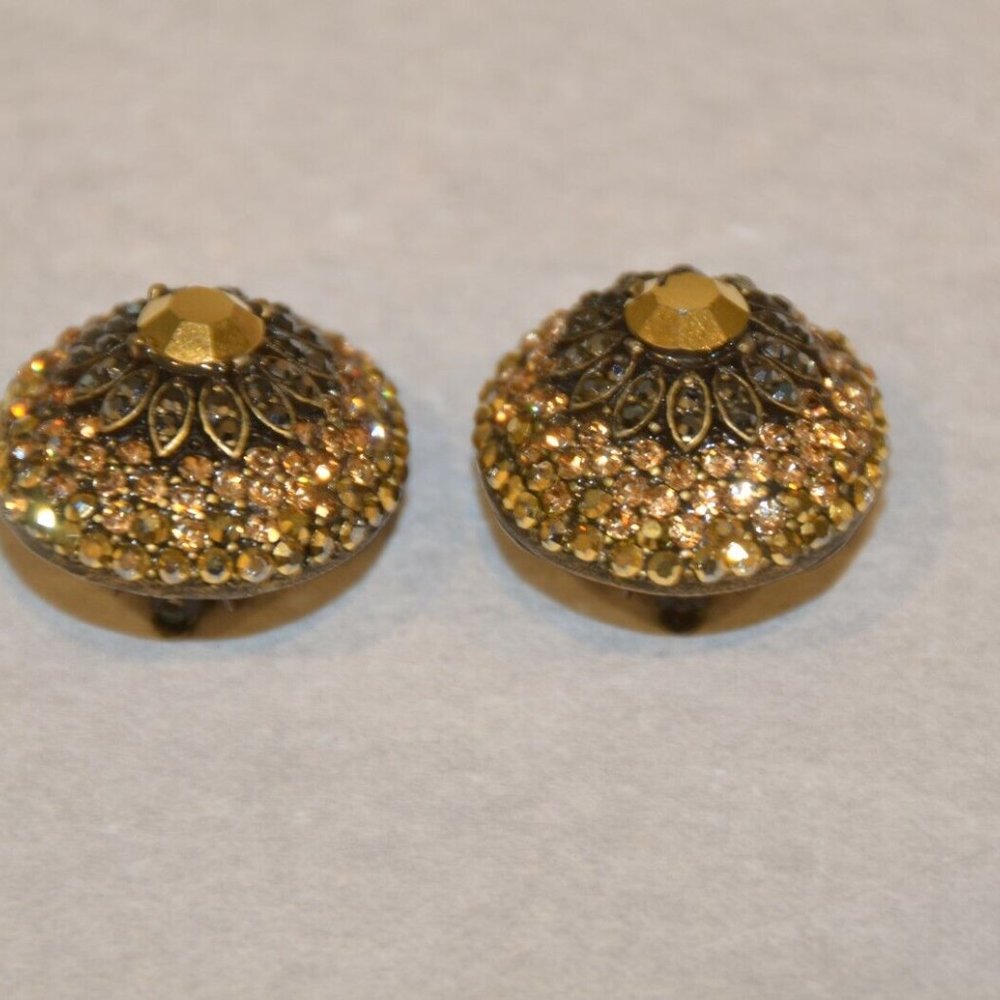EVENING STATEMENT HOLIDAY JOSE & MARIA BARRERA BROWN GOLD OVAL CRYSTAL EARRINGS - Picture 7 of 10